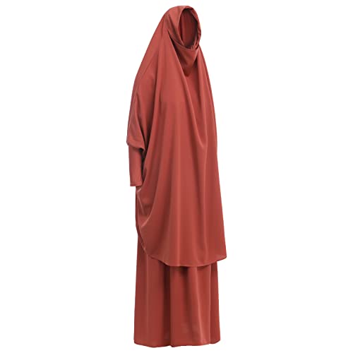 IKADEX Prayer Clothes for Muslim Women Islamic Abaya Suit Maxi Skirt + Khimar Hijab 2pcss Burka Jilbab Kaftan Orange - Image 3
