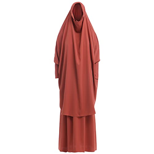 IKADEX Prayer Clothes for Muslim Women Islamic Abaya Suit Maxi Skirt + Khimar Hijab 2pcss Burka Jilbab Kaftan Orange - Image 2