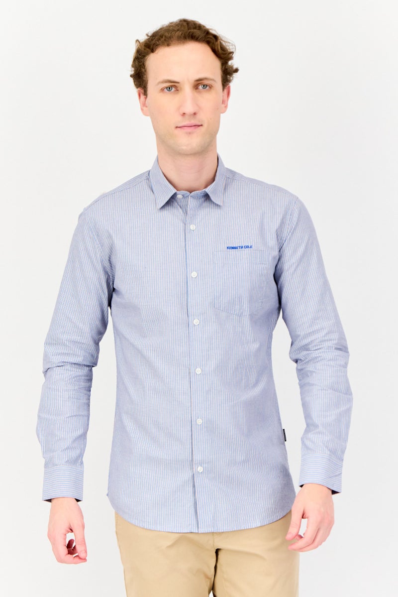 Kenneth Cole Men Regular Fit Embroidered Logo Long Sleeve Casual Shirt, Multicolor  - Image 1