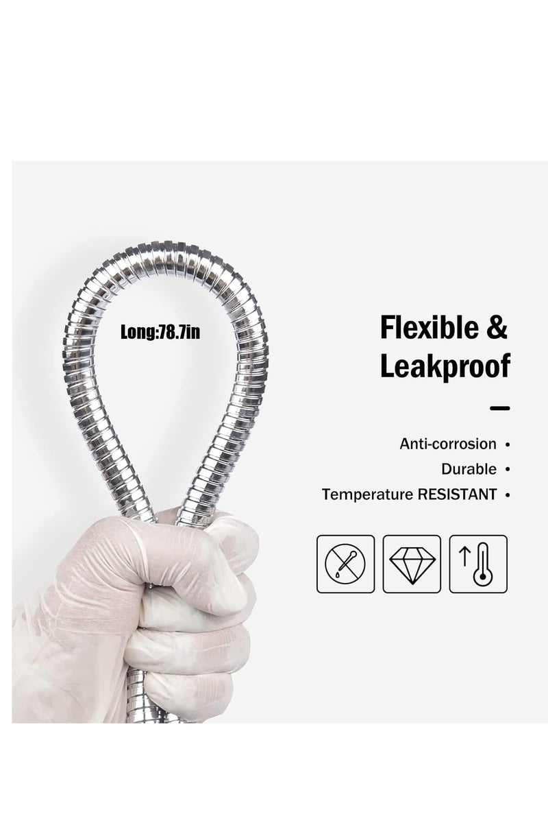 Flushrenic 2m Handheld Shower Hose, 78.7Inches Extra Long Stainless Steel Flexible Replacement Hose for Handheld Shower Heads,Unique double lock design .high pressure and temp resistant.High quality stainless steel outer tube ensuring durability - Image 2