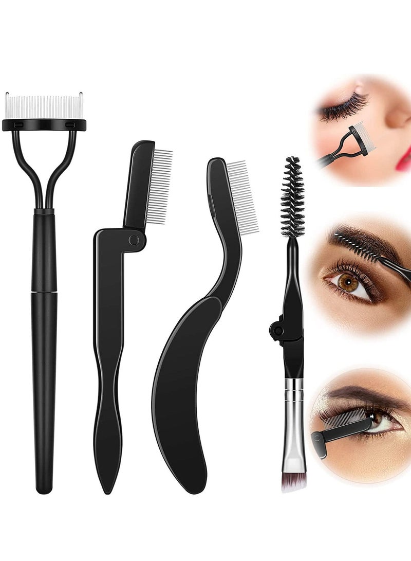 Excefore Folding Eyebrow Comb Eyelash Separator Grooming Brush for Making Up Supplies, set of 4, Black  - Image 1