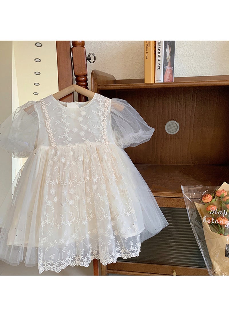 2–3Y Toddler Girl Princess Dress, White Embroidered Tulle Dress, Puff Sleeve Birthday Outfit, Baby Girl Dress for Wedding, Eid, Summer Photo Shoot, Fit for Height 100cm - Image 3