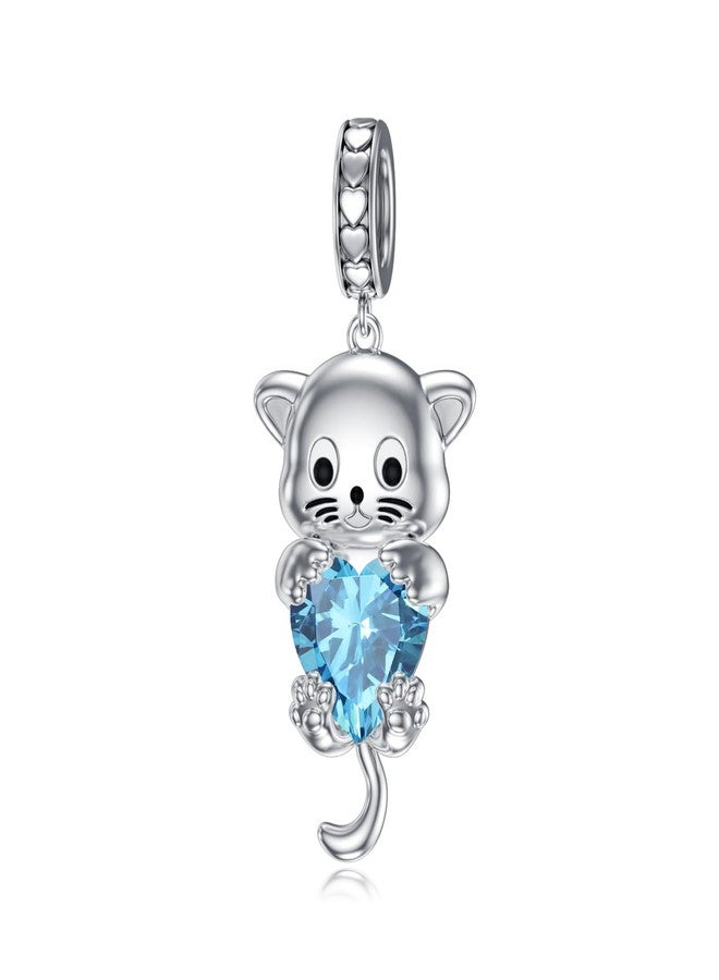 LONAGO Cat Charm with Birthstone Cat Bead Charm Jewelry Gift for Women December(Blue Topaz) - Image 1