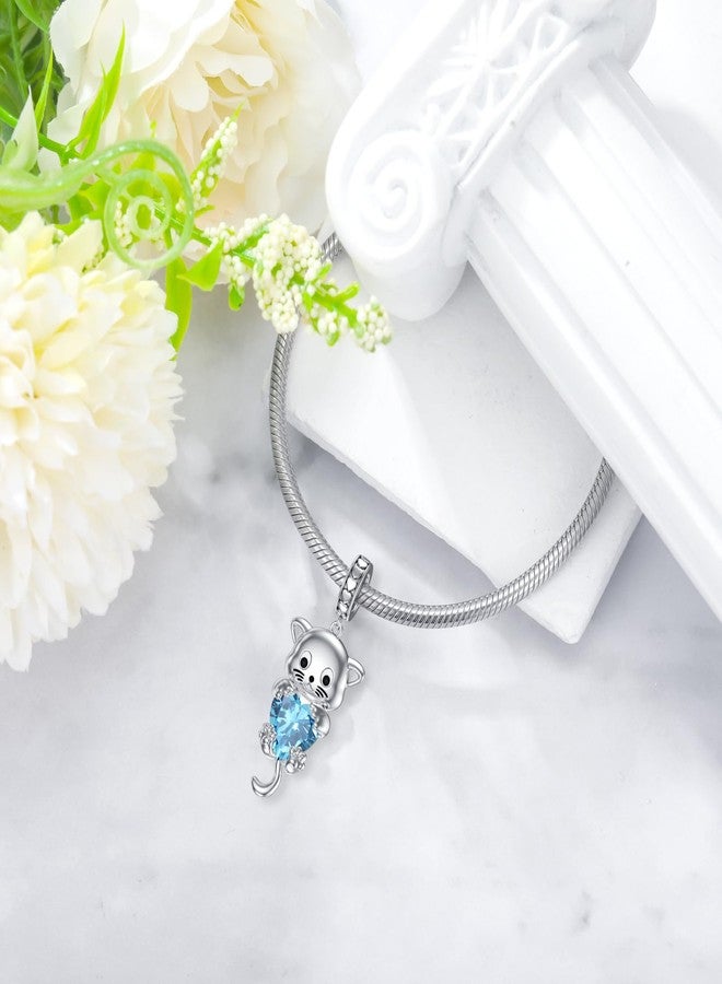 LONAGO Cat Charm with Birthstone Cat Bead Charm Jewelry Gift for Women December(Blue Topaz) - Image 3