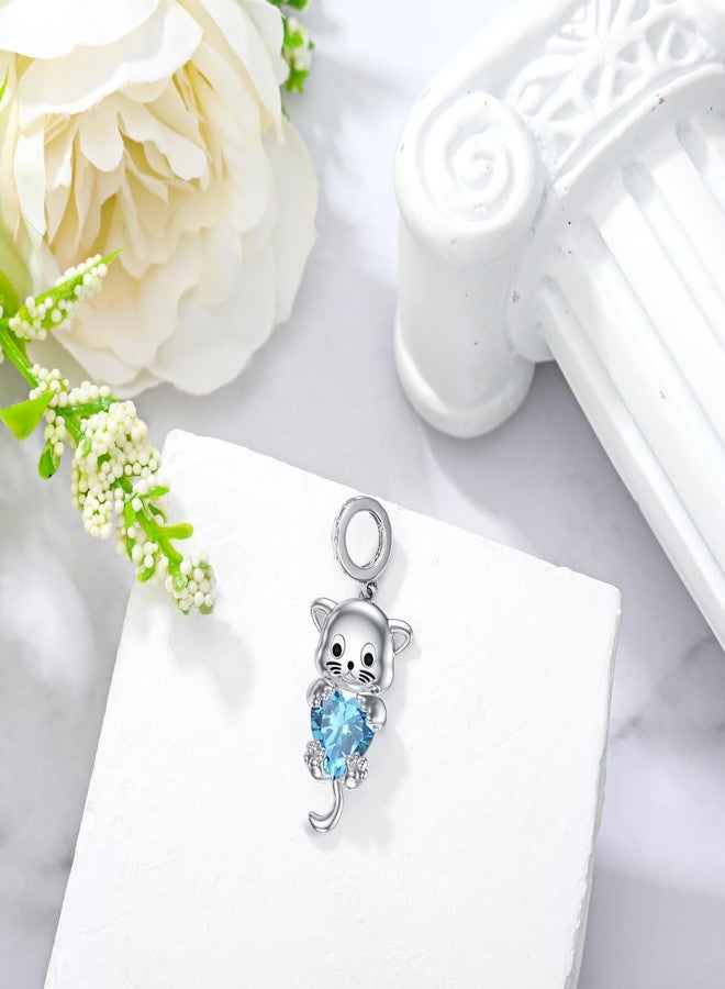 LONAGO Cat Charm with Birthstone Cat Bead Charm Jewelry Gift for Women December(Blue Topaz) - Image 2