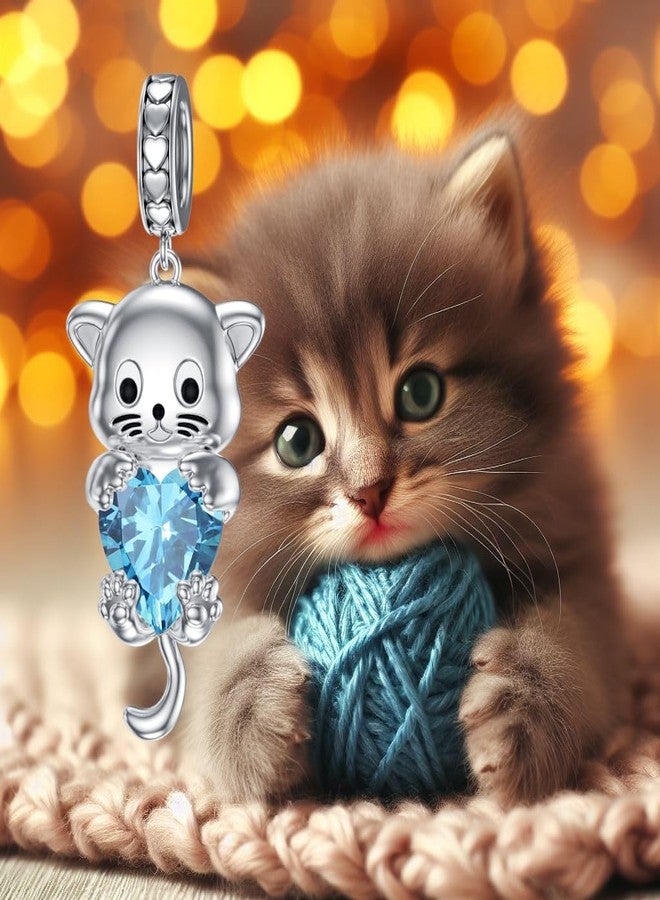 LONAGO Cat Charm with Birthstone Cat Bead Charm Jewelry Gift for Women December(Blue Topaz) - Image 5