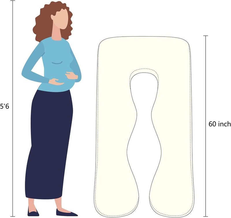 QUEEN ROSE Pregnancy Pillows, U-Shaped Maternity Pillow for Pregnant Women, 60 Inch Pregnancy Body Pillow for Sleeping, Back and Belly Support Pillow with Removable Velvet Cover, Blue and Gray - Image 2