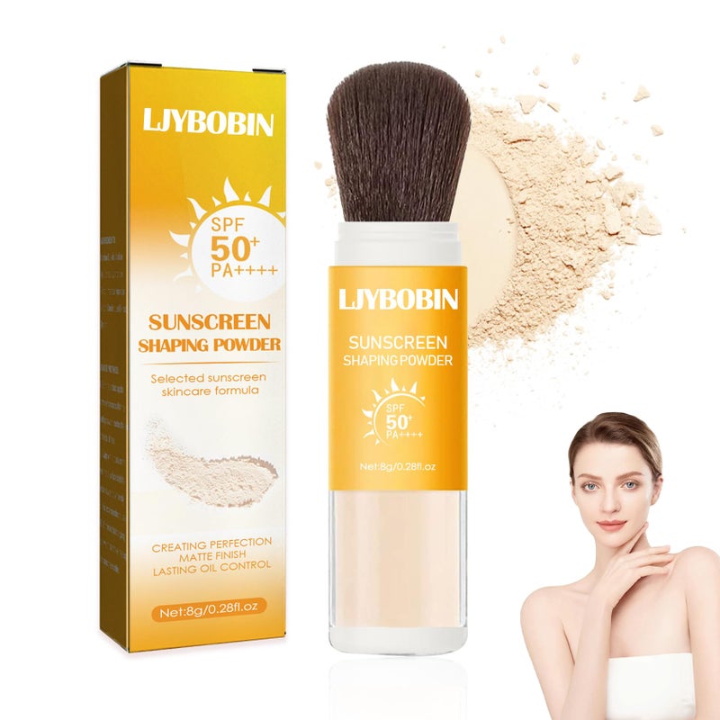 Sunscreen Setting PowderSPF 50 PAOil Control Waterproof Mineral Powder SunscreenLightweight Long Lasting Matte Sunscreen Powder with Sunscreen Brush