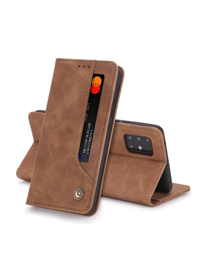 Pola Luxury PU Leather Wallet Case Cover for Samsung Galaxy A51 5G Brown - Image 1