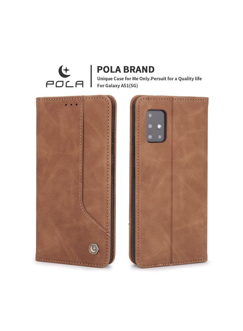 Pola Luxury PU Leather Wallet Case Cover for Samsung Galaxy A51 5G Brown - Image 2
