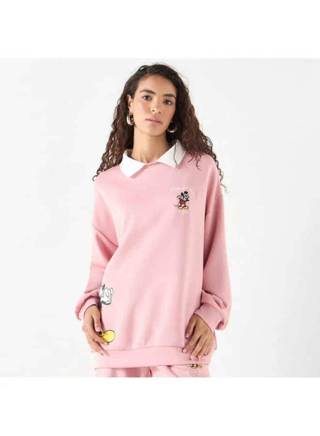 SP Characters Mickey Mouse Embroidered Collared Sweatshirt with Long Sleeves