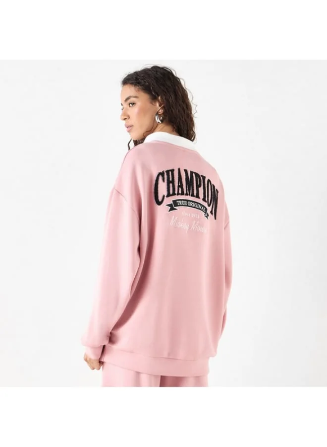 SP Characters Mickey Mouse Embroidered Collared Sweatshirt with Long Sleeves