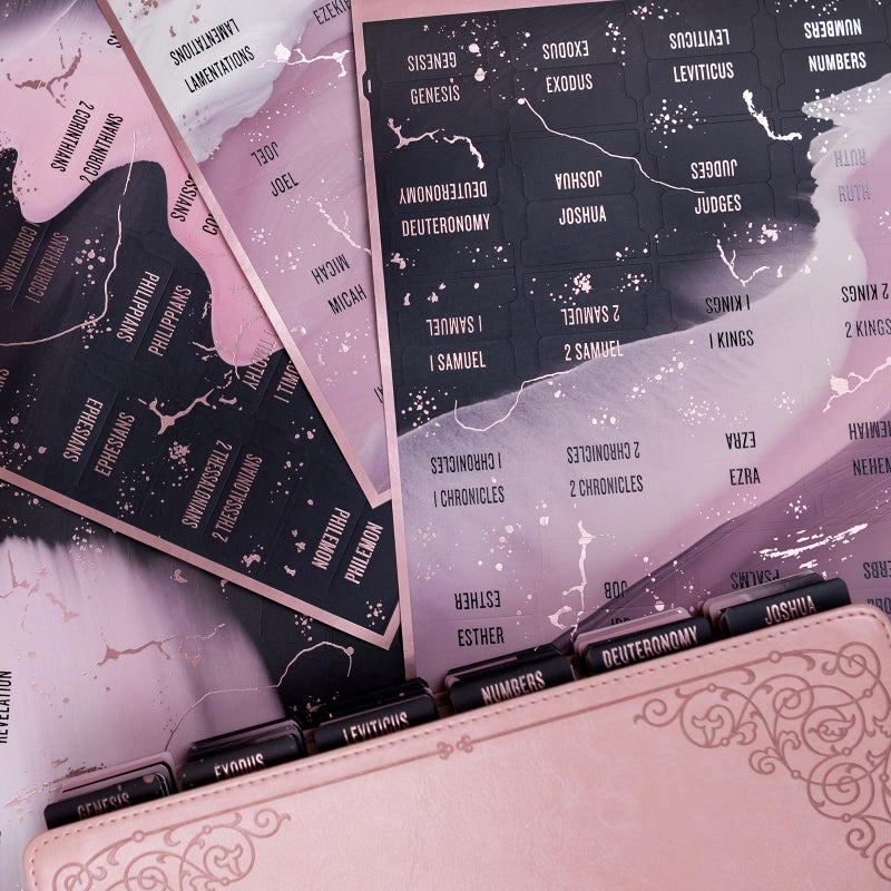 UPAFEXXI-Laminated Bible Tabs (Pink and Black Foil Embossed Lettering), Bible Tabs for Women and Men, Reposition Large Print Stickers, Easy to Read and Apply, 80Chapters Labels for Easy Navigation - Image 5