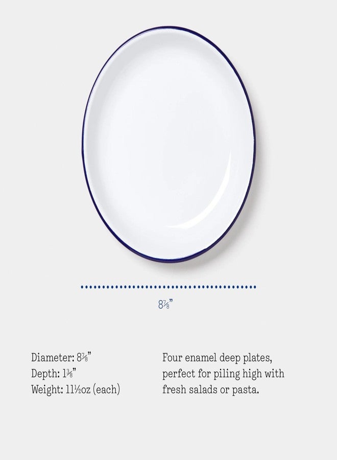 Falcon Enamelware Deep Plates, 9" 4-Piece Enamel Plates, for Pasta & Fresh Salads, Non-Toxic, Dishwasher Safe & Freezer Friendly (White with Blue Rim) - Image 3