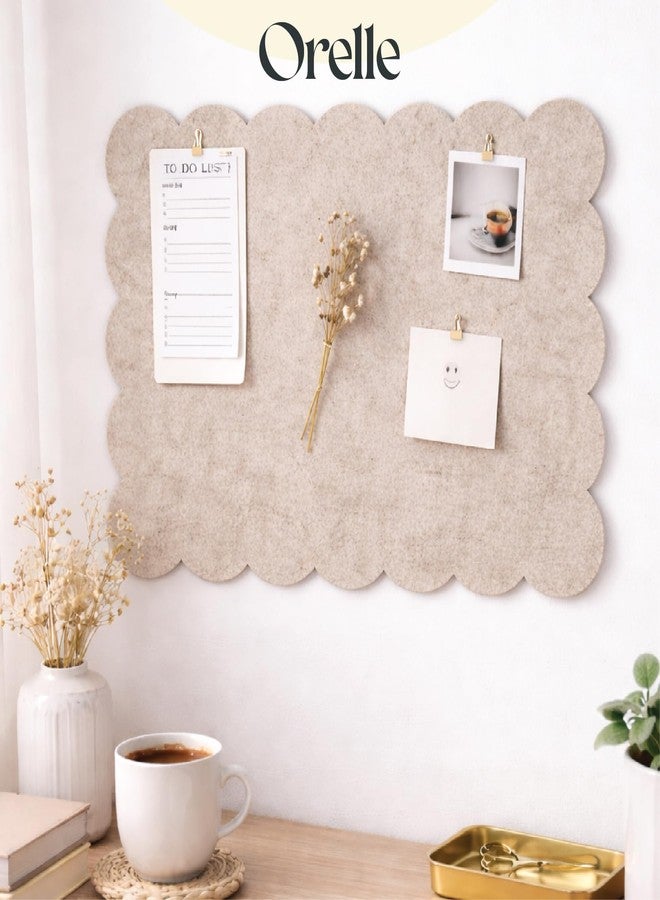 Orelle Scalloped Felt Bulletin Board | 35 x 23” | Foldable Peel and Stick Felt Board for Wall | Alternative Cork Board for Office, Message Board, Kids Art Display | Beige - Image 2