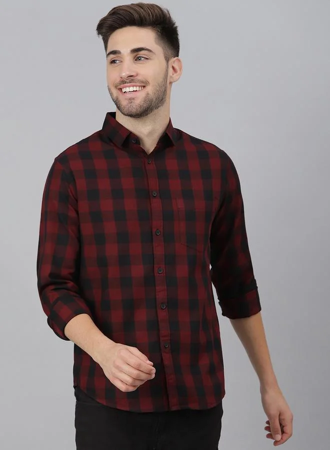 Dennis Lingo Slim Fit Maroon Men's Solid Shirt, Spread Collar, Full Sleeves, 100% Cotton