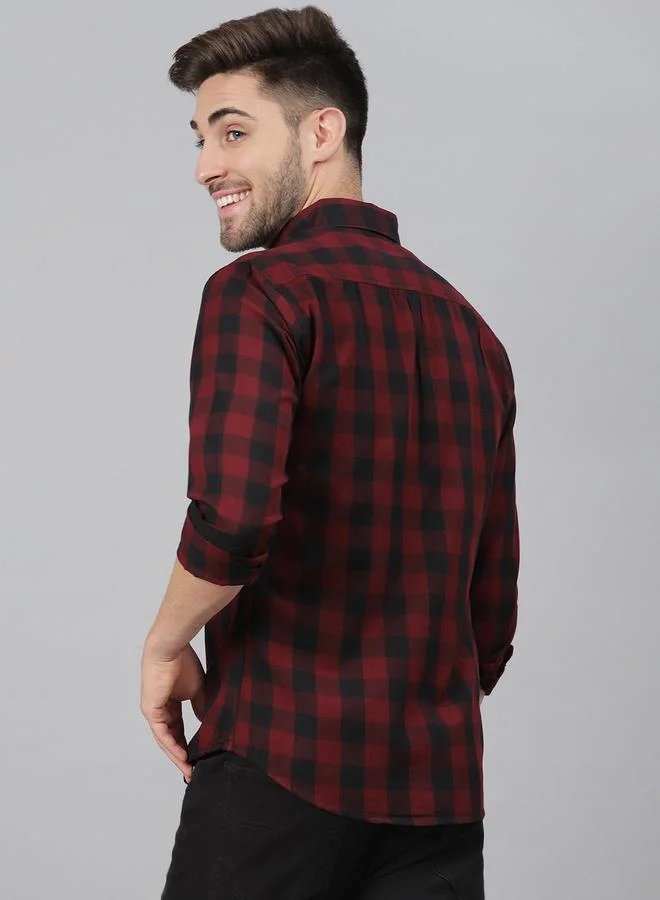 Dennis Lingo Slim Fit Maroon Men's Solid Shirt, Spread Collar, Full Sleeves, 100% Cotton