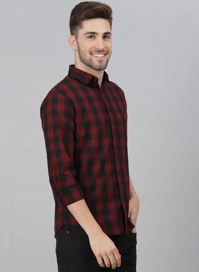 Dennis Lingo Slim Fit Maroon Men's Solid Shirt, Spread Collar, Full Sleeves, 100% Cotton