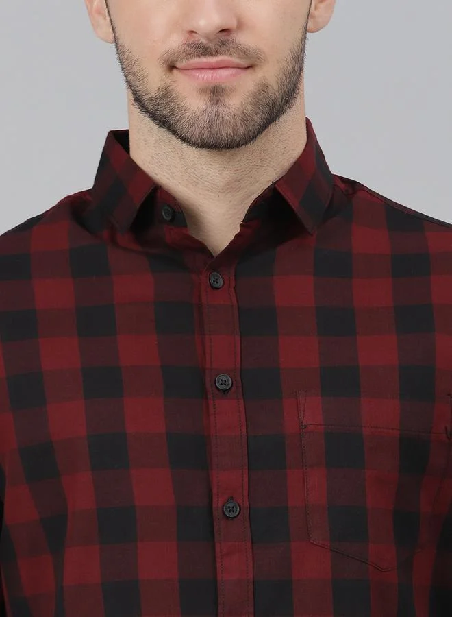 Dennis Lingo Slim Fit Maroon Men's Solid Shirt, Spread Collar, Full Sleeves, 100% Cotton