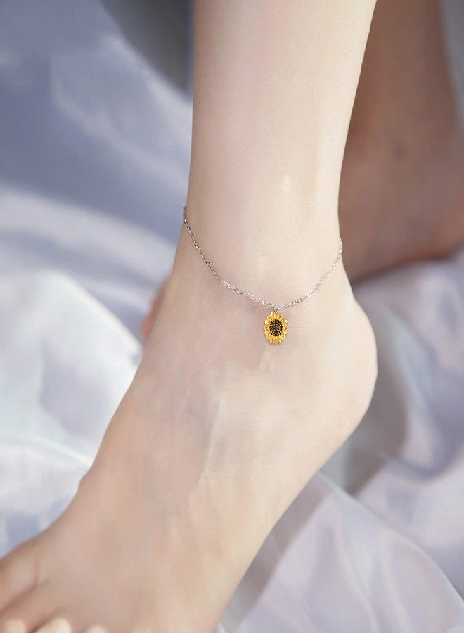 POPLYKE 925 Sterling Silver Sunflower Anklet for Women You Are My Sunshine Anklets Summer Jewelry - Image 2
