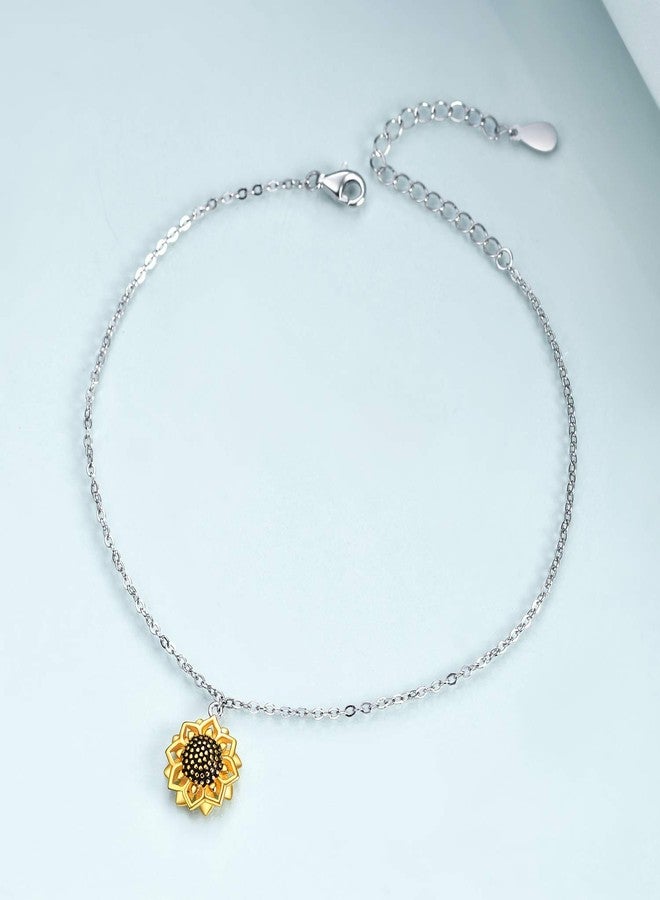 POPLYKE 925 Sterling Silver Sunflower Anklet for Women You Are My Sunshine Anklets Summer Jewelry - Image 5