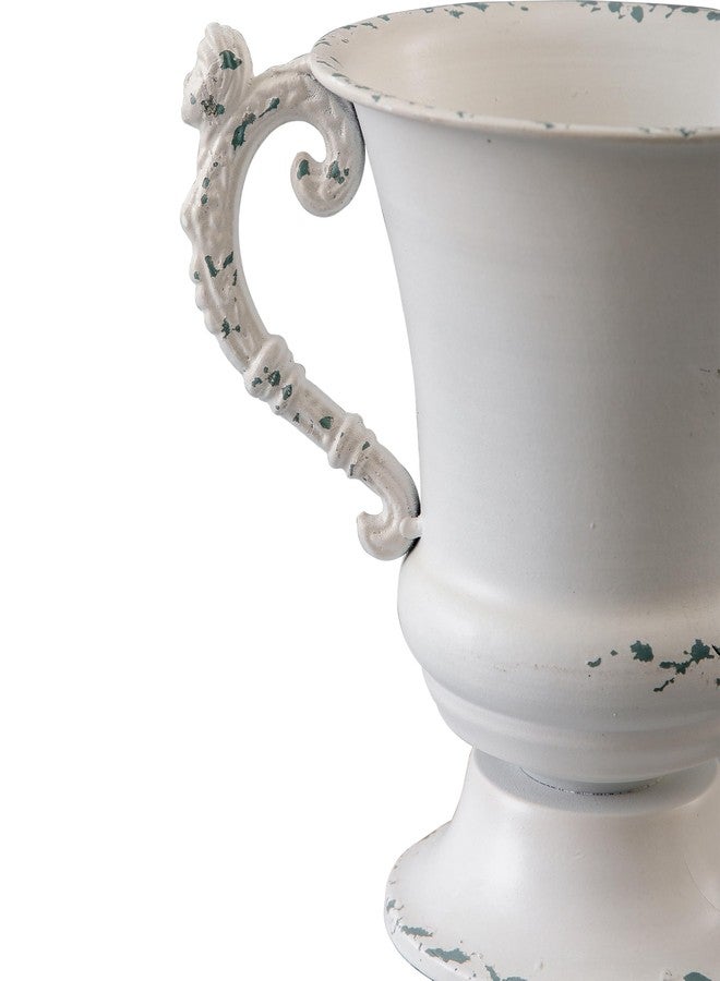 SOFE Distressed White Metal Vase, Decorative Rustic Flower Vase for Wedding Home Decor, 7 Inch Tall Small Urn Planter, Ideal Shelf Decor, Living Room Kitchen Office Table Centerpieces - Image 5