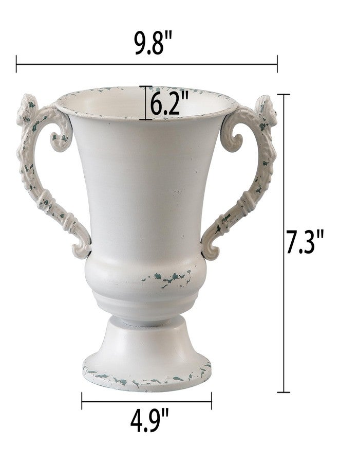 SOFE Distressed White Metal Vase, Decorative Rustic Flower Vase for Wedding Home Decor, 7 Inch Tall Small Urn Planter, Ideal Shelf Decor, Living Room Kitchen Office Table Centerpieces - Image 2
