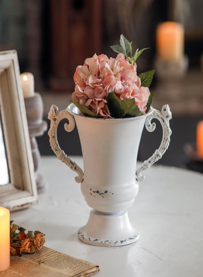 SOFE Distressed White Metal Vase, Decorative Rustic Flower Vase for Wedding Home Decor, 7 Inch Tall Small Urn Planter, Ideal Shelf Decor, Living Room Kitchen Office Table Centerpieces - Image 4