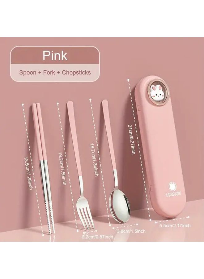 Cream Portable Stainless Steel Fork Spoon Chopsticks Set with Storage Box - Image 4