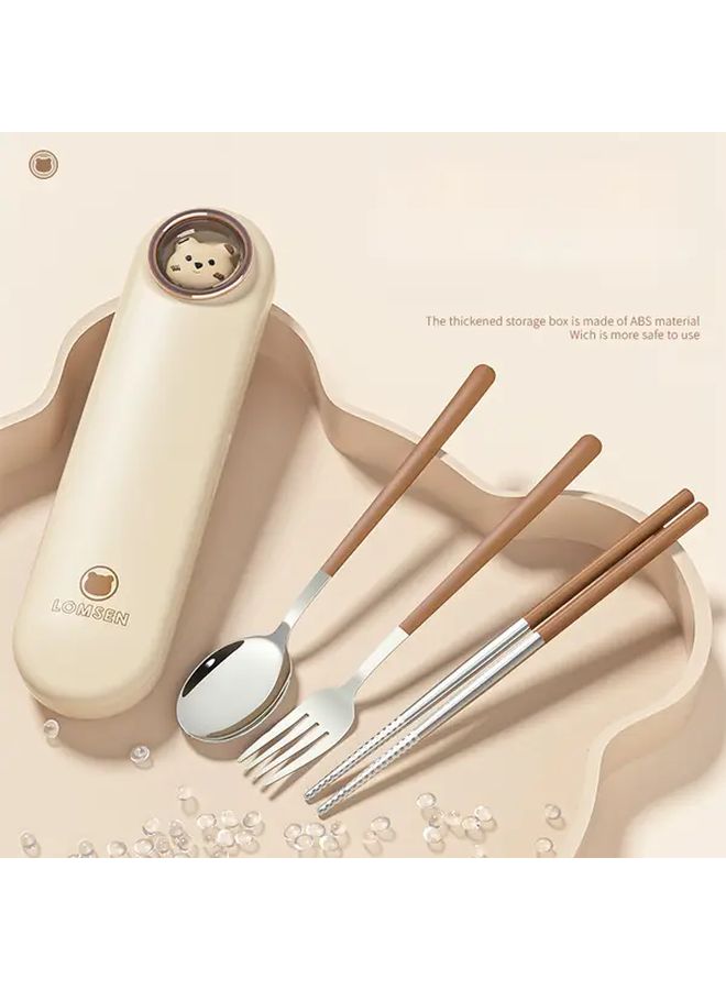 Cream Portable Stainless Steel Fork Spoon Chopsticks Set with Storage Box - Image 5