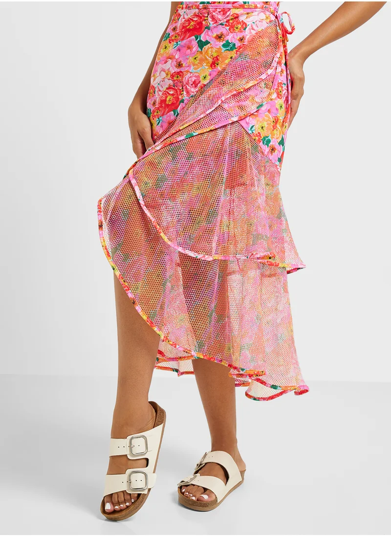 ELLA Ruffle Shoulder Swimsuit With Ruffled Beach Sarong
