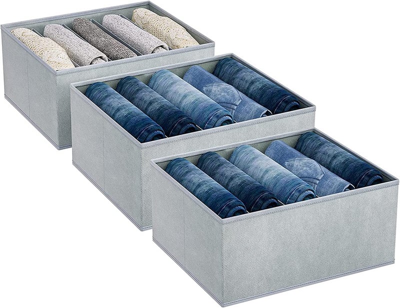 SHIBUI Foldable Wardrobe Clothes Organizer for Jeans, Sweaters and T-Shirts – 5 Grid Closet Organizer Box | Non-Woven Fabric with Cardboard Sides – Foldable Storage for Drawers, Shelves (Set of 3) - Image 1