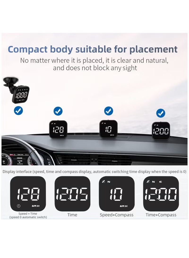 عداد سرعة رقمي بنظام تحديد المواقع العالمي (GPS)، شاشة عرض رأسية جديدة للسيارة (HUD) تعرض السرعة رقميًا بالكيلومترات في الساعة والميل في الساعة، مع تنبيه عالمي للإرهاق أثناء القيادة، ومنبه للسرعة الزائدة، وعداد رحلات لجميع أنواع المركبات، باللون الأبيض. - Image 4