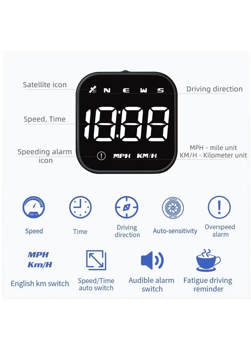 عداد سرعة رقمي بنظام تحديد المواقع العالمي (GPS)، شاشة عرض رأسية جديدة للسيارة (HUD) تعرض السرعة رقميًا بالكيلومترات في الساعة والميل في الساعة، مع تنبيه عالمي للإرهاق أثناء القيادة، ومنبه للسرعة الزائدة، وعداد رحلات لجميع أنواع المركبات، باللون الأبيض. - Image 3