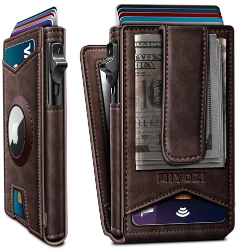 miyozi Airtag Wallet for Men Money Clip 9Card PopUp Credit Card Holder with ID Window RFID Blocking Metal Case Magnetic Closure Front Pocket Wallet Gift Box - Image 1