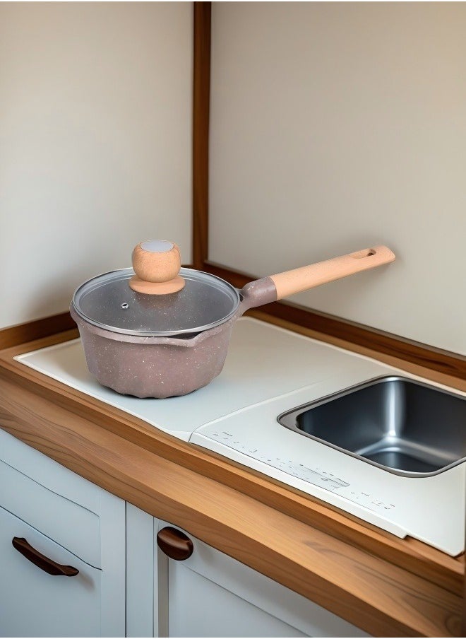 MGC Wooden Handle Non-Stick Spotted Soup Pot Fashion Insulation Wooden Handle Glass Lid Non-Stick Cookware Simple Spotted Wood Top Button Glass Lid Small Cooking Pot  - Image 4