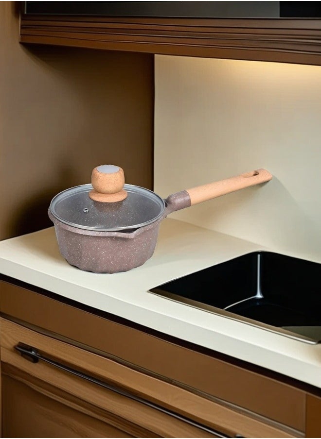 MGC Wooden Handle Non-Stick Spotted Soup Pot Fashion Insulation Wooden Handle Glass Lid Non-Stick Cookware Simple Spotted Wood Top Button Glass Lid Small Cooking Pot  - Image 2