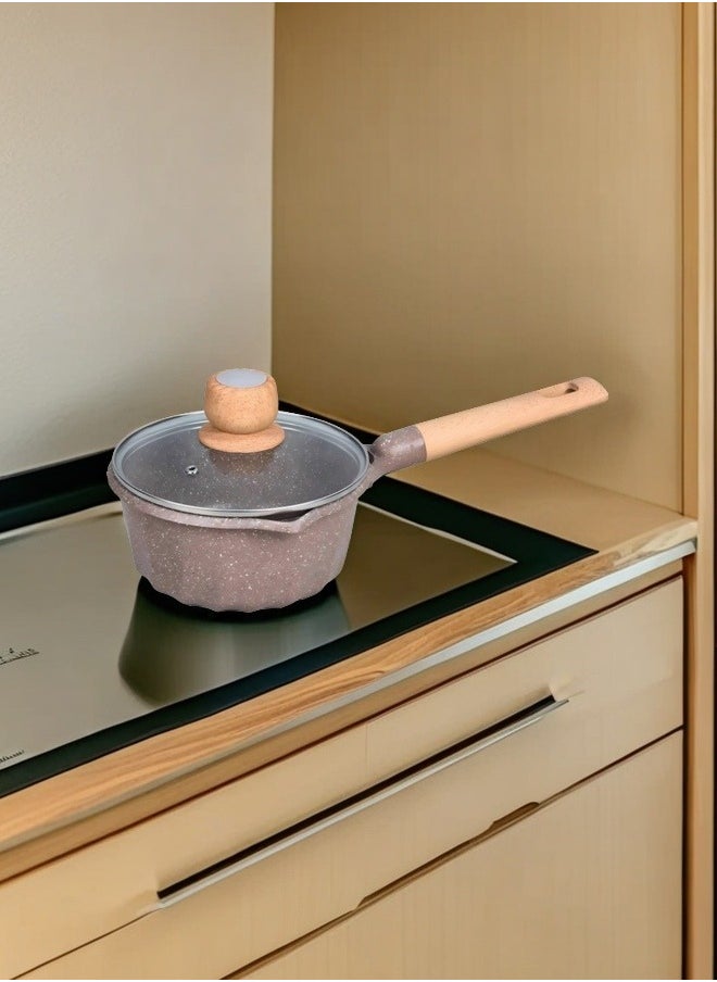 MGC Wooden Handle Non-Stick Spotted Soup Pot Fashion Insulation Wooden Handle Glass Lid Non-Stick Cookware Simple Spotted Wood Top Button Glass Lid Small Cooking Pot  - Image 1