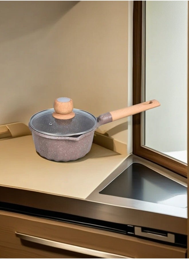 MGC Wooden Handle Non-Stick Spotted Soup Pot Fashion Insulation Wooden Handle Glass Lid Non-Stick Cookware Simple Spotted Wood Top Button Glass Lid Small Cooking Pot  - Image 3