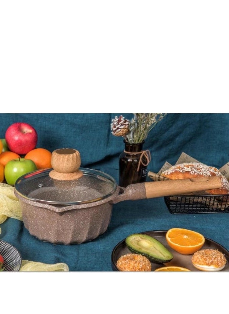 MGC Wooden Handle Non-Stick Spotted Soup Pot Fashion Insulation Wooden Handle Glass Lid Non-Stick Cookware Simple Spotted Wood Top Button Glass Lid Small Cooking Pot  - Image 5