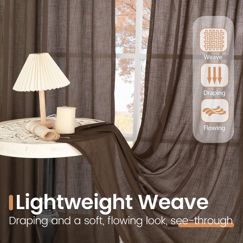 BGment Brown Linen Short Curtains 36 Inch Length for Window, Small Sheer Drapes for Kitchen Cafe Over Sink Bathroom Decor Lightweight Rustic Country Textured Rod Pocket, 2 Panels, Each 30 Inch Wide - Image 4