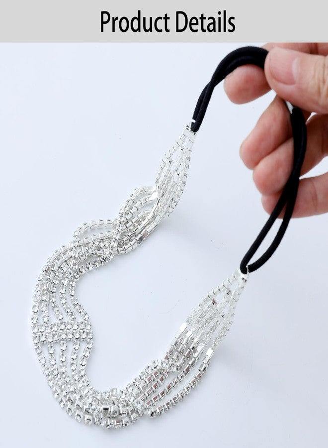 HLTOO Rhinestone Headpiece, Silver Roaring 20s Headbands with Elastic Band for women, Head Chain Hair Accessories, for Wedding Bridal Cosplay Halloween Art Decor Party - Image 3