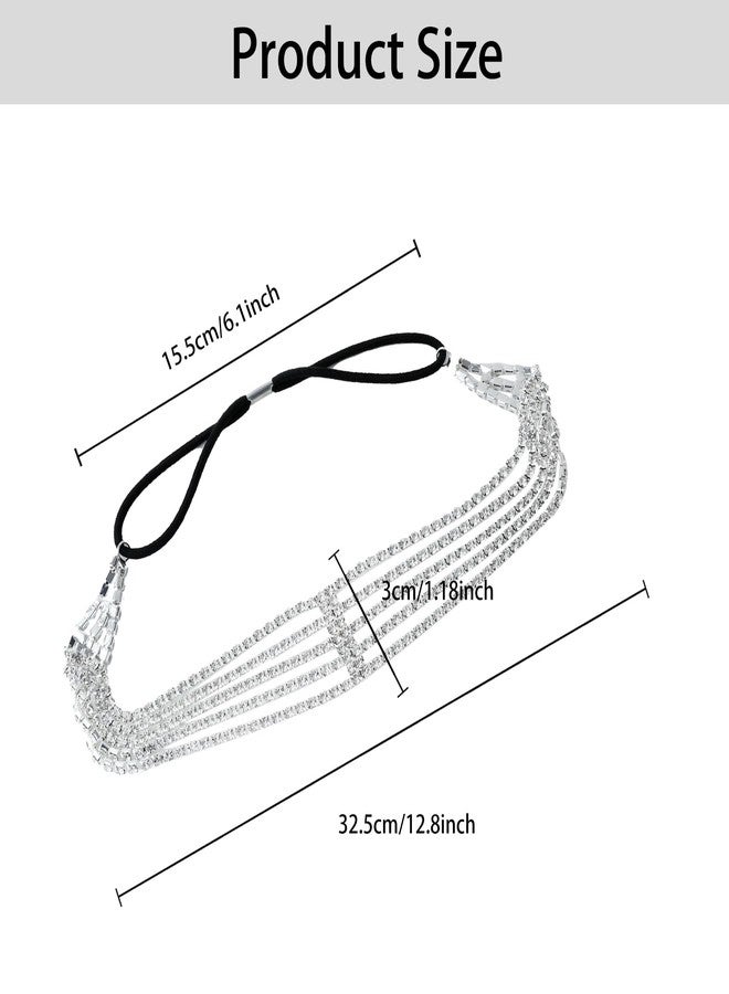 HLTOO Rhinestone Headpiece, Silver Roaring 20s Headbands with Elastic Band for women, Head Chain Hair Accessories, for Wedding Bridal Cosplay Halloween Art Decor Party - Image 2