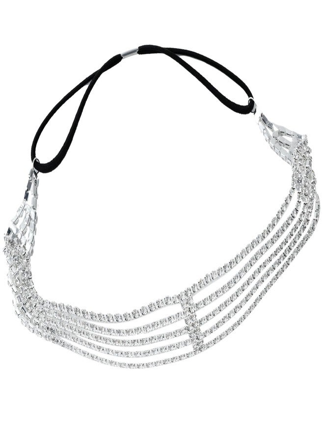 HLTOO Rhinestone Headpiece, Silver Roaring 20s Headbands with Elastic Band for women, Head Chain Hair Accessories, for Wedding Bridal Cosplay Halloween Art Decor Party - Image 1