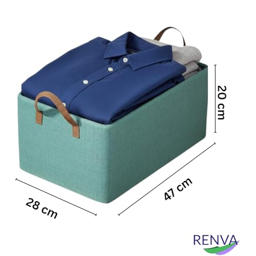 RENVA 4PCS Collapsible Fabric Storage Cubes Organizer With Handles Foldable Storage Baskets For Organizing Toys,Books,Shelves,Closet,Large Storage Box With Handles,47 X 28 X 20 Cm (Colonial, 4) - Image 2