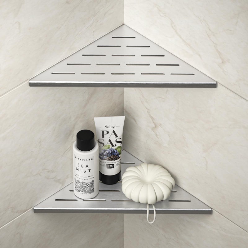 Bernkot Corner Shower Shelf 10 Brushed 304 Stainless Steel Slot Design Recessed Corner Shelves Bathroom Grout in Shelf for Tiled Wall 2 Pack