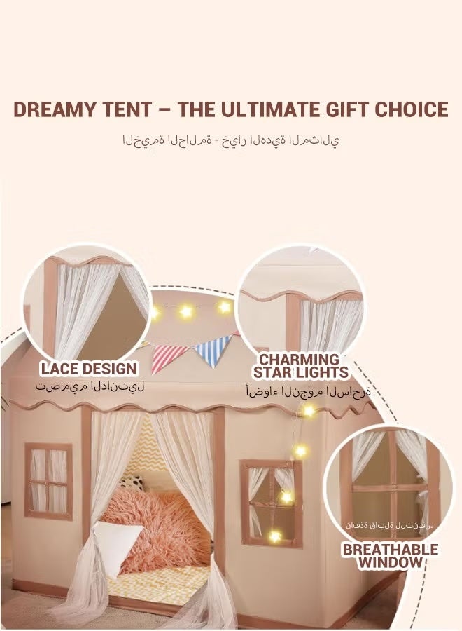 Large Kids Tent Playhouse Basic Mat with Star Lights, Flags and Tote Bags, Kids Play Tent Indoor & Outdoor, Washable Tent for Boys & Girls, Kids Play House for Toddler, Neutral Color - Image 5