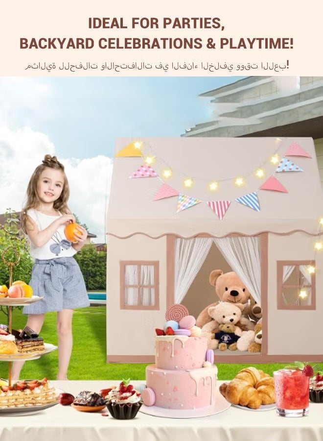 Large Kids Tent Playhouse Basic Mat with Star Lights, Flags and Tote Bags, Kids Play Tent Indoor & Outdoor, Washable Tent for Boys & Girls, Kids Play House for Toddler, Neutral Color - Image 4