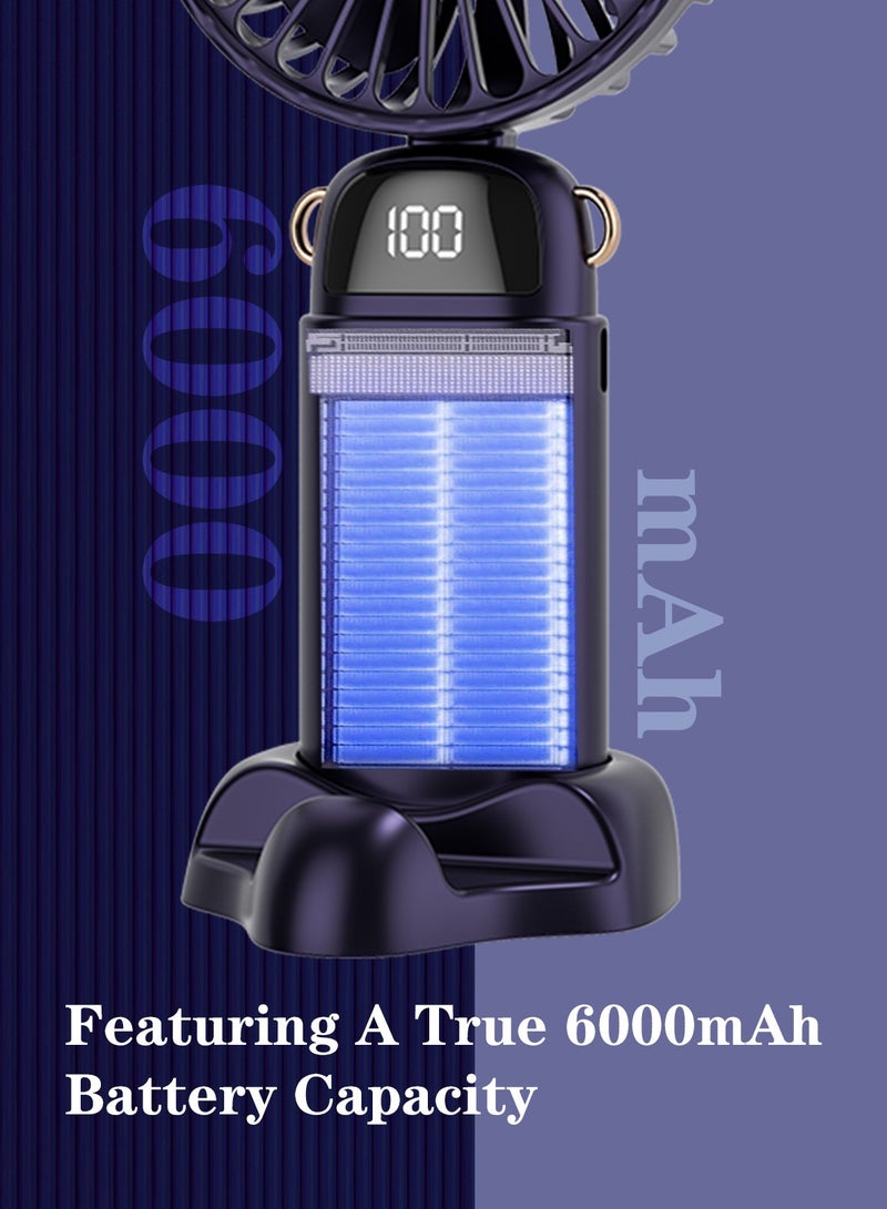 Meishida Portable Handheld Fan, Electric Desktop Fan,  6000mAh Personal Small Fan with 5 Speeds, Long Lasting and Adjustable Mini Fan with Neck Hanging for Outdoor, Travel, Home, Office - Blue - Image 5