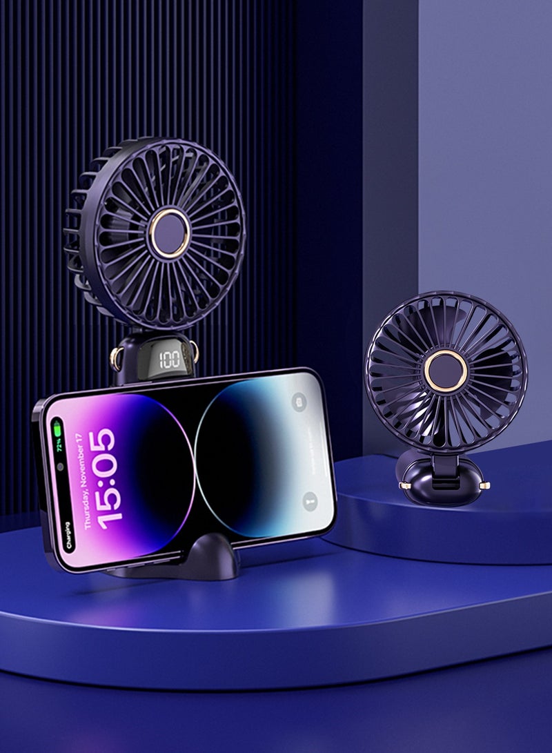 Meishida Portable Handheld Fan, Electric Desktop Fan,  6000mAh Personal Small Fan with 5 Speeds, Long Lasting and Adjustable Mini Fan with Neck Hanging for Outdoor, Travel, Home, Office - Blue - Image 2